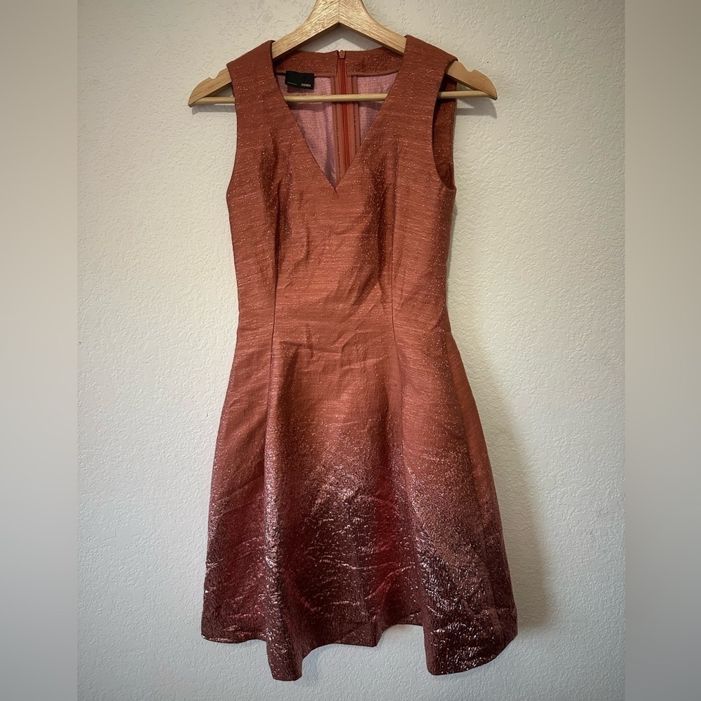 Fendi Fit and Flare Metallic Pink Cocktail Dress - Size 36/ 0